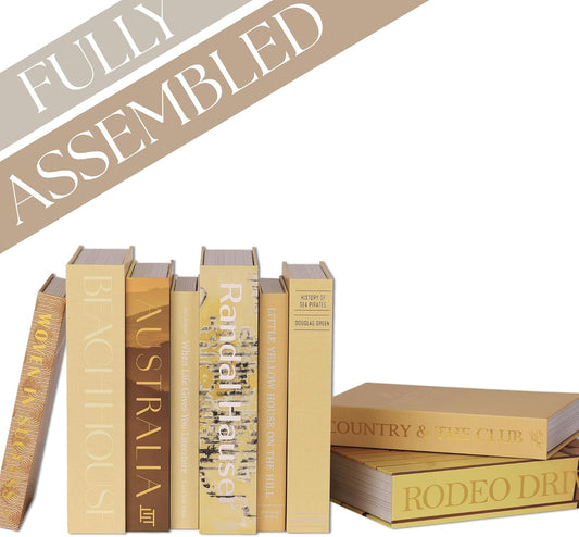 Yellow Faux Books Set of 9 - Hidden Storage Decorative Fake Books for Coffee Table, Home Staging, Interior Design & Fashion Accents & Beach House Accessories