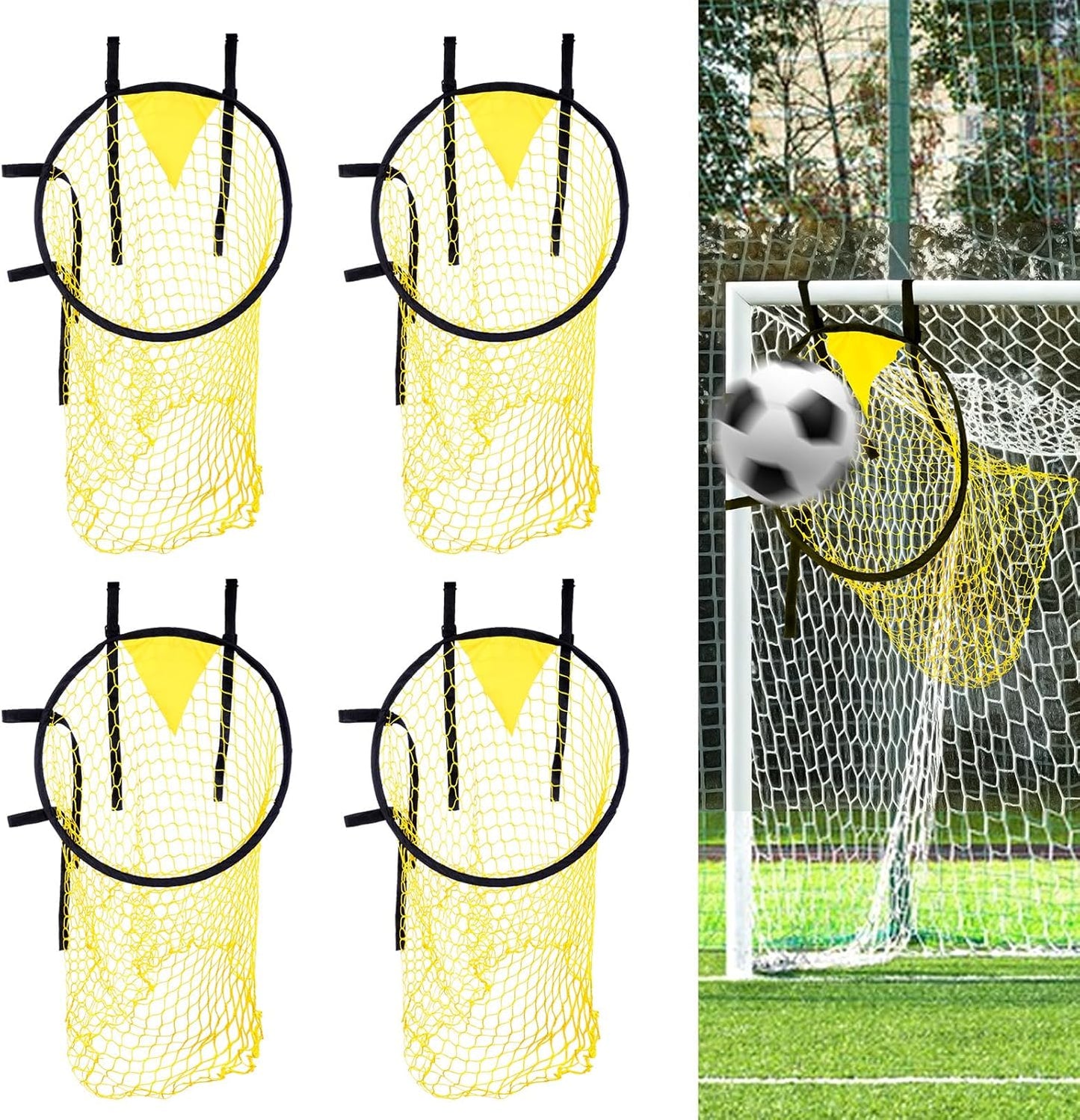 4PCS Soccer Goal Target Nets – High-Visibility Yellow Training Aids for Football Shooting Accuracy, Durable Oxford Cloth Design, Easy to Attach/Detach