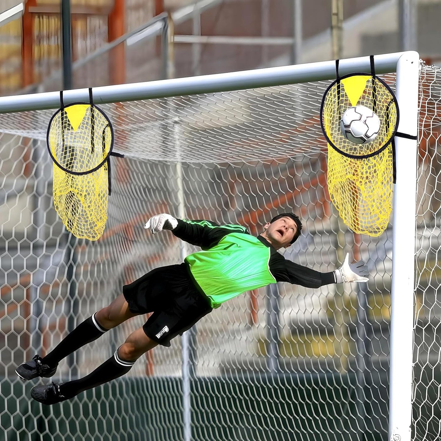 4PCS Soccer Goal Target Nets – High-Visibility Yellow Training Aids for Football Shooting Accuracy, Durable Oxford Cloth Design, Easy to Attach/Detach