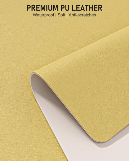 Desk Pad, 23.6" x 13.8" PU Leather Non-Slip Desk Mat Large Mouse Pad for Desktop, Waterproof Laptop Computer Writing Mat for Office, Home, Work, Gaming, Pale Yellow