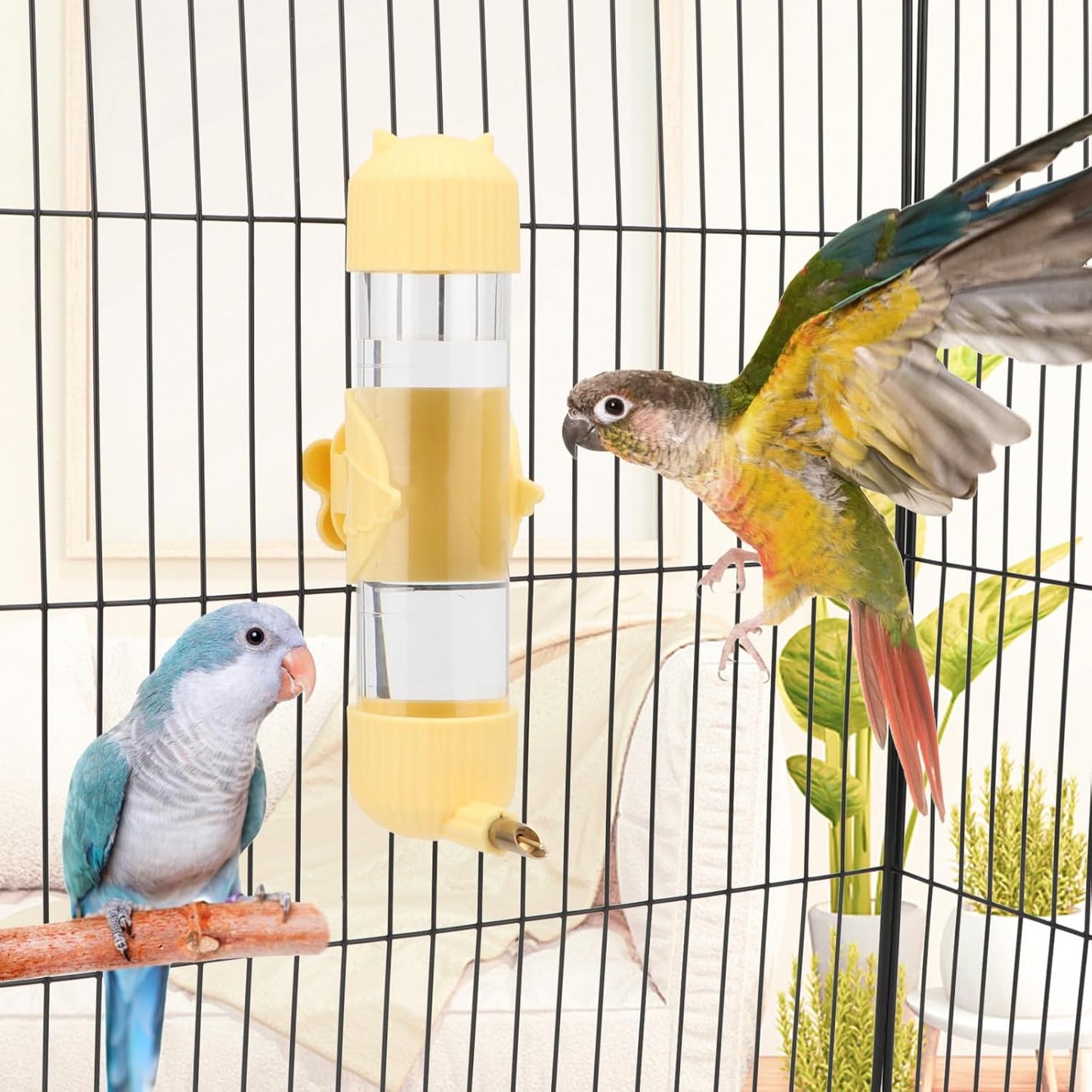 Bird Water Dispenser Parrot Waterer Automatic Bird Water Feeder for Medium Birds Cockatiel Conure Caique (Yellow (6.8oz))