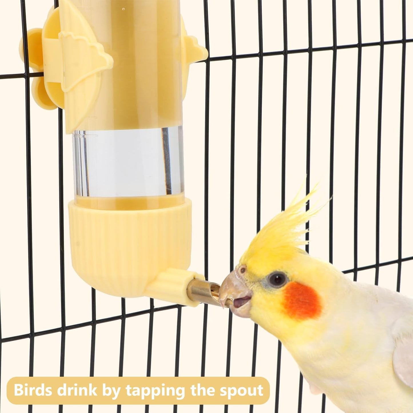 Bird Water Dispenser Parrot Waterer Automatic Bird Water Feeder for Medium Birds Cockatiel Conure Caique (Yellow (6.8oz))