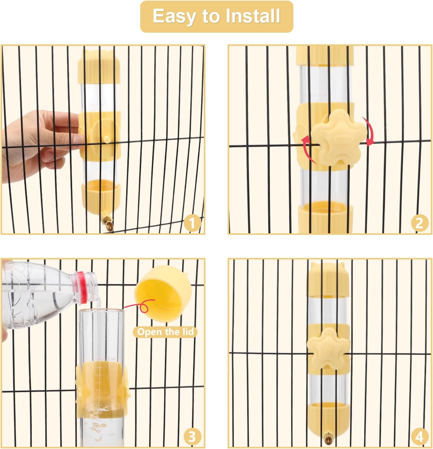 Bird Water Dispenser Parrot Waterer Automatic Bird Water Feeder for Medium Birds Cockatiel Conure Caique (Yellow (6.8oz))