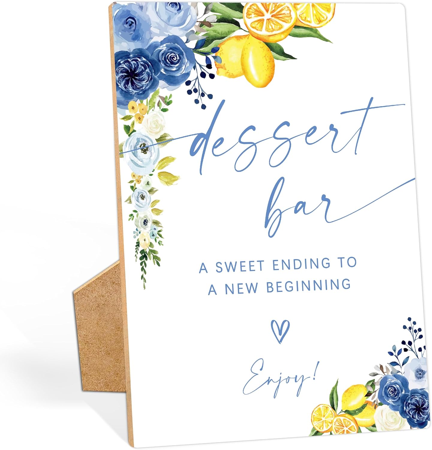 Floral Wedding Dessert Bar Sign, Something Blue Bridal Shower Sign, Wooden Blue Lemon Bridal Shower Decorations, Party Supplies for Engagement Wedding Must Have for Reception and Ceremony, 30