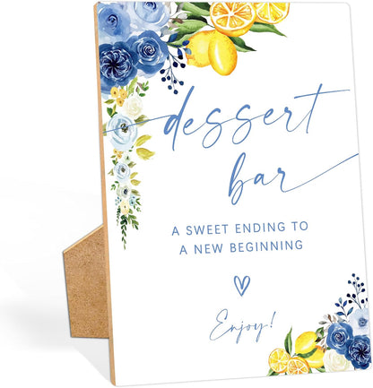 Floral Wedding Dessert Bar Sign, Something Blue Bridal Shower Sign, Wooden Blue Lemon Bridal Shower Decorations, Party Supplies for Engagement Wedding Must Have for Reception and Ceremony, 30
