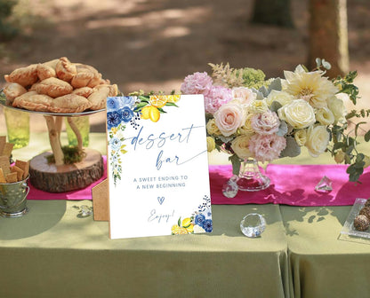 Floral Wedding Dessert Bar Sign, Something Blue Bridal Shower Sign, Wooden Blue Lemon Bridal Shower Decorations, Party Supplies for Engagement Wedding Must Have for Reception and Ceremony, 30