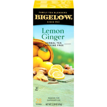 Lemon Ginger Herbal Tea Bags 28-Count Box (Pack of 1) Lemon Ginger Tea Bags Herbal Tea All Natural Gluten Free