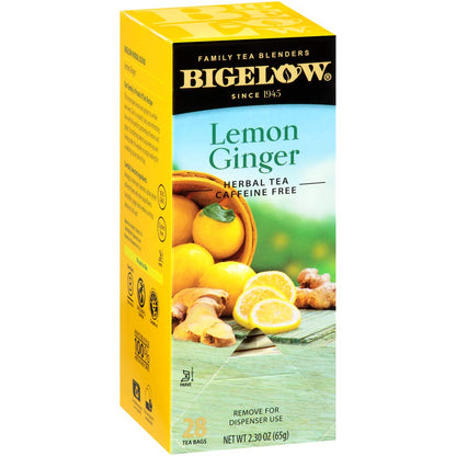 Lemon Ginger Herbal Tea Bags 28-Count Box (Pack of 1) Lemon Ginger Tea Bags Herbal Tea All Natural Gluten Free