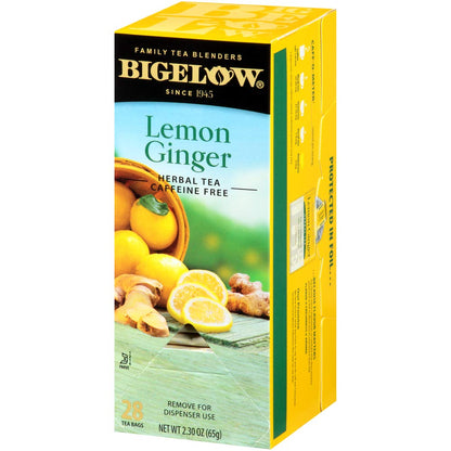 Lemon Ginger Herbal Tea Bags 28-Count Box (Pack of 1) Lemon Ginger Tea Bags Herbal Tea All Natural Gluten Free