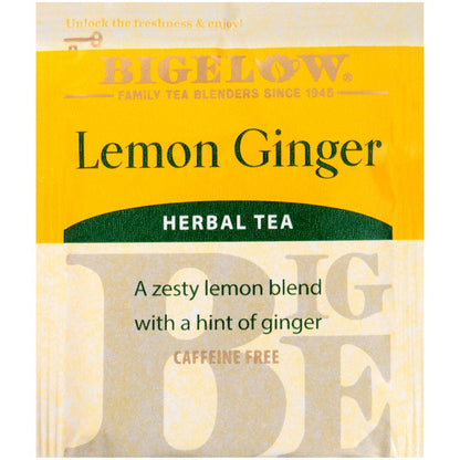Lemon Ginger Herbal Tea Bags 28-Count Box (Pack of 1) Lemon Ginger Tea Bags Herbal Tea All Natural Gluten Free