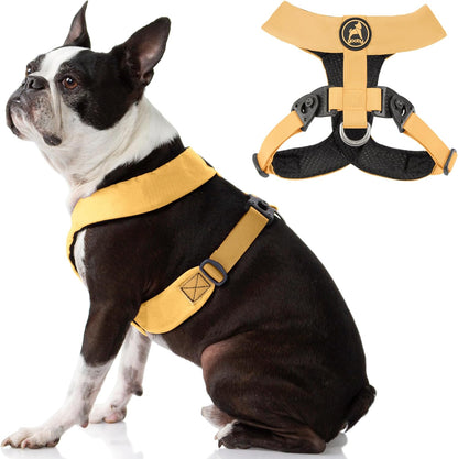 Comfort X Dual Snap Dog Harness, Choke-Free, Yellow, Large | Patented choke-free V-neck X-frame; Flexible body frame; Snap & swivel buckle; Breathable double mesh; Head-in fit