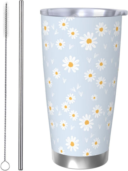 Lemon Tumbler 20oz Fruit Stainless Steel Vacuum Insulated Tumblers with Lid and Straw Mint Green Travel Coffee Mug Tea Wine Cups Water Bottle Gifts for Women