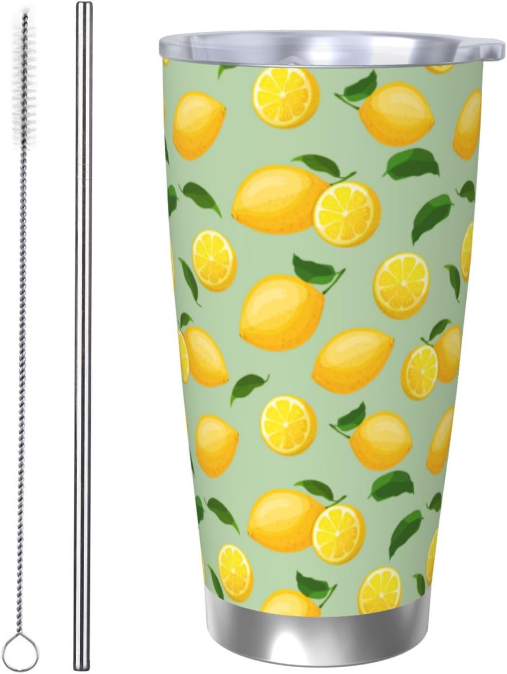 Lemon Tumbler 20oz Fruit Stainless Steel Vacuum Insulated Tumblers with Lid and Straw Mint Green Travel Coffee Mug Tea Wine Cups Water Bottle Gifts for Women