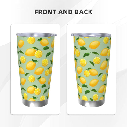 Lemon Tumbler 20oz Fruit Stainless Steel Vacuum Insulated Tumblers with Lid and Straw Mint Green Travel Coffee Mug Tea Wine Cups Water Bottle Gifts for Women
