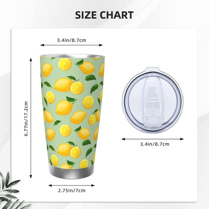 Lemon Tumbler 20oz Fruit Stainless Steel Vacuum Insulated Tumblers with Lid and Straw Mint Green Travel Coffee Mug Tea Wine Cups Water Bottle Gifts for Women