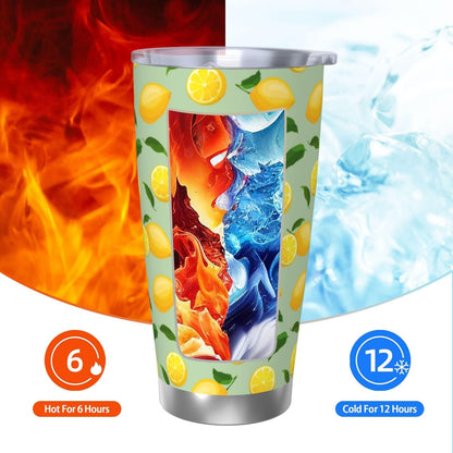 Lemon Tumbler 20oz Fruit Stainless Steel Vacuum Insulated Tumblers with Lid and Straw Mint Green Travel Coffee Mug Tea Wine Cups Water Bottle Gifts for Women