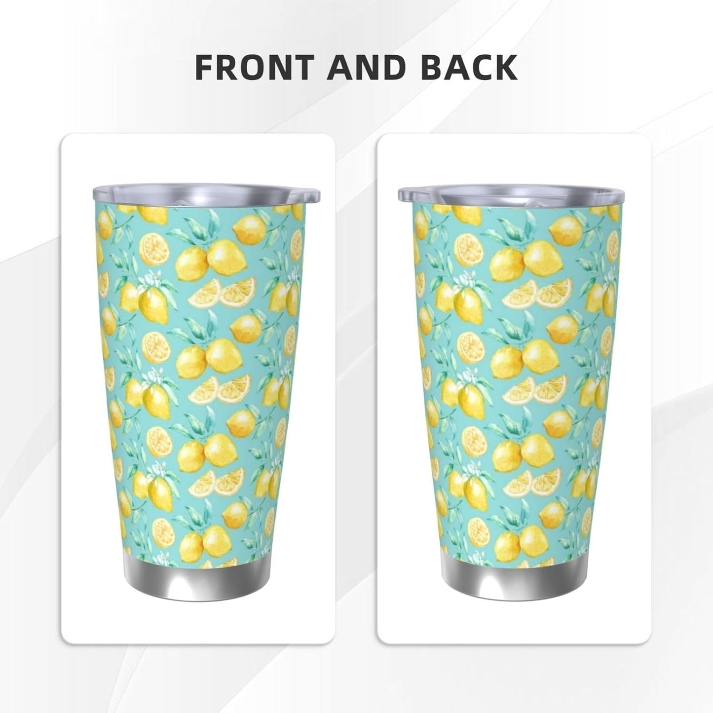 Lemon Tumbler 20oz Fruit Stainless Steel Vacuum Insulated Tumblers with Lid and Straw Mint Green Travel Coffee Mug Tea Wine Cups Water Bottle Gifts for Women