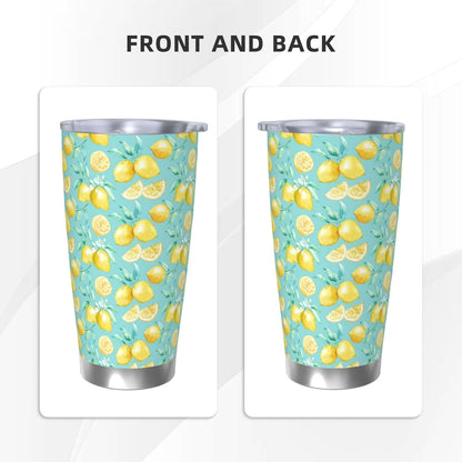 Lemon Tumbler 20oz Fruit Stainless Steel Vacuum Insulated Tumblers with Lid and Straw Mint Green Travel Coffee Mug Tea Wine Cups Water Bottle Gifts for Women