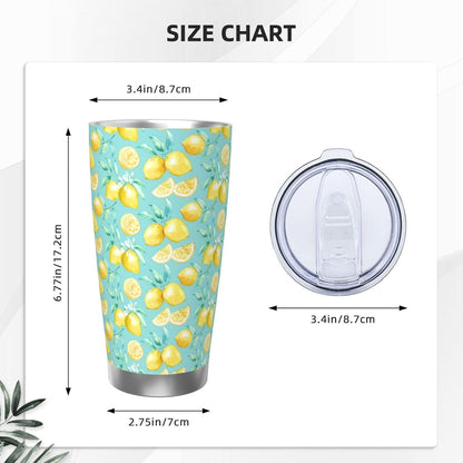 Lemon Tumbler 20oz Fruit Stainless Steel Vacuum Insulated Tumblers with Lid and Straw Mint Green Travel Coffee Mug Tea Wine Cups Water Bottle Gifts for Women