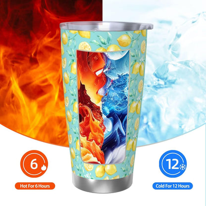 Lemon Tumbler 20oz Fruit Stainless Steel Vacuum Insulated Tumblers with Lid and Straw Mint Green Travel Coffee Mug Tea Wine Cups Water Bottle Gifts for Women
