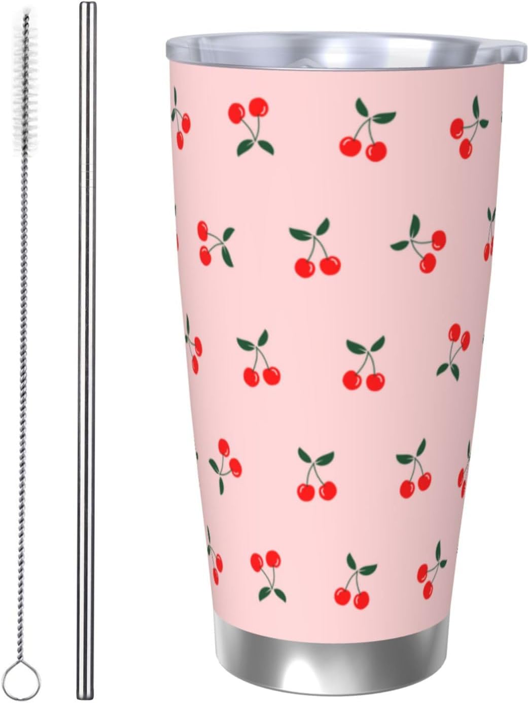 Lemon Tumbler 20oz Fruit Stainless Steel Vacuum Insulated Tumblers with Lid and Straw Mint Green Travel Coffee Mug Tea Wine Cups Water Bottle Gifts for Women
