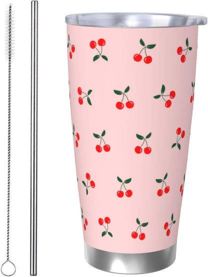 Lemon Tumbler 20oz Fruit Stainless Steel Vacuum Insulated Tumblers with Lid and Straw Mint Green Travel Coffee Mug Tea Wine Cups Water Bottle Gifts for Women