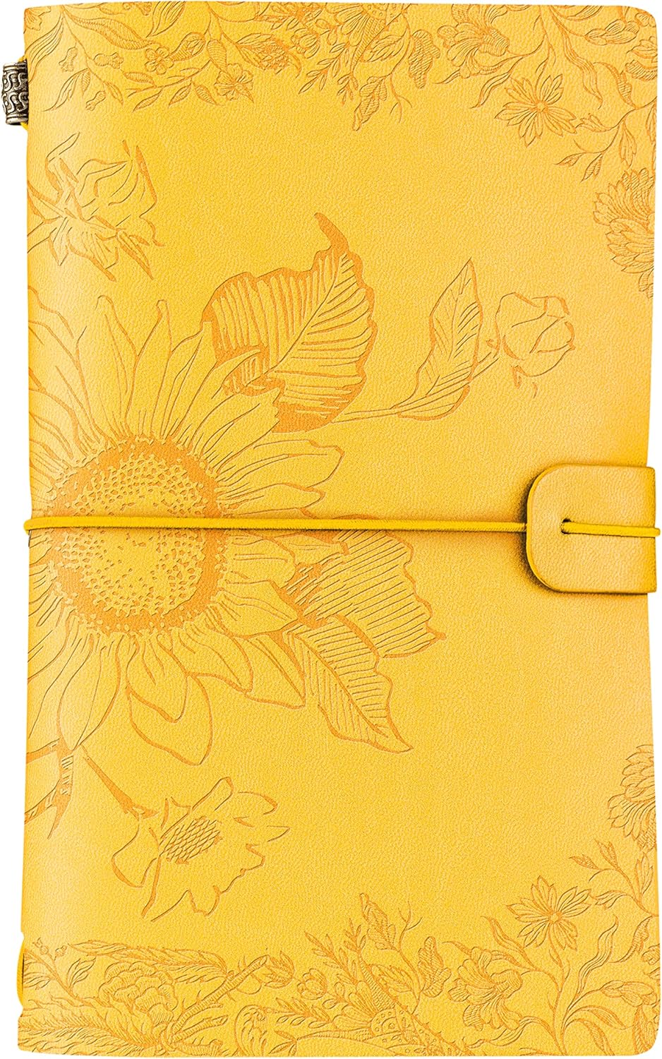 Sunflower gifts for Women Leather Journal Notebook 7x5 Inches, Refillable Sketchbook, Travel Diary, Lined Planner - Yellow - Magic Sunflower