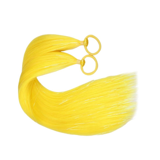 Yellow Ponytail Hair Extensions With Rubber Band, Tinsel Hair for Women and Girls Accessories Synthetic Ponytail Hair Pieces Halloween Party Festival Rave Wacky Crazy Day and Daily Using 2pcs/lot