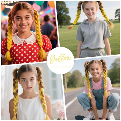 Yellow Ponytail Hair Extensions With Rubber Band, Tinsel Hair for Women and Girls Accessories Synthetic Ponytail Hair Pieces Halloween Party Festival Rave Wacky Crazy Day and Daily Using 2pcs/lot