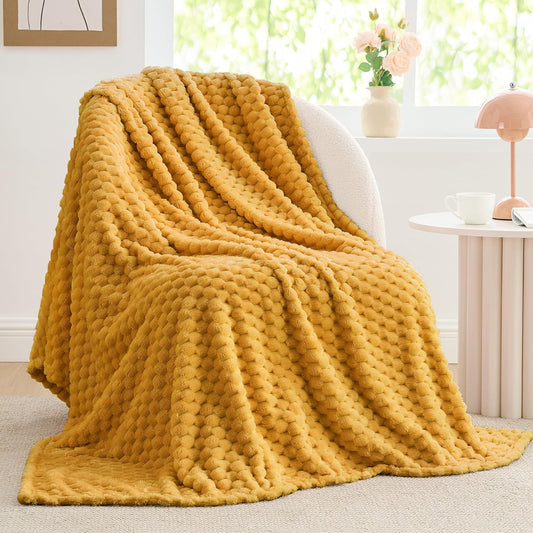 Mustard Yellow Throw Blanket for Couch, Soft Cozy Gifts for Women | 3D Jacquard Decorative Fleece Blanket, Super Soft Plush Throws, Cute Birthday Gift for Women, Suitable for All Seasons, 50*60