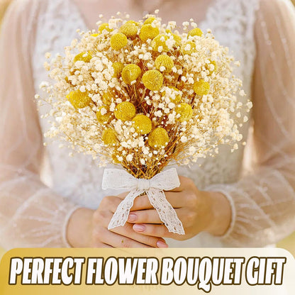 50 Pcs Dried Billy Balls & White Baby’s Breath Flowers, 16" 30Pcs Dried Yellow Craspedia & 20Pcs White Gypsophila Flowers, Rustic Boho Farmhouse Decor, Wedding, Cake, Tall Vase Decoration, DIY Crafts