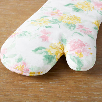 Amber Floral Oven Mitt & Pot Holder Set 2-Pack, Pink/Yellow, OM: 7"x13" & PH: 7"x10"