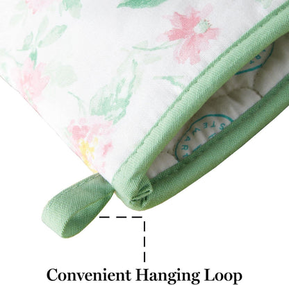 Amber Floral Oven Mitt & Pot Holder Set 2-Pack, Pink/Yellow, OM: 7"x13" & PH: 7"x10"