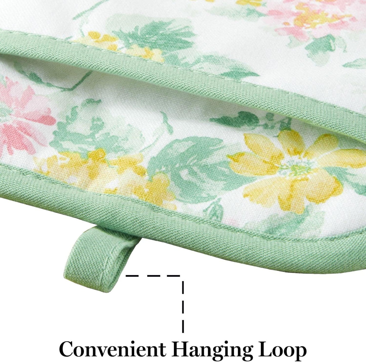 Amber Floral Oven Mitt & Pot Holder Set 2-Pack, Pink/Yellow, OM: 7"x13" & PH: 7"x10"