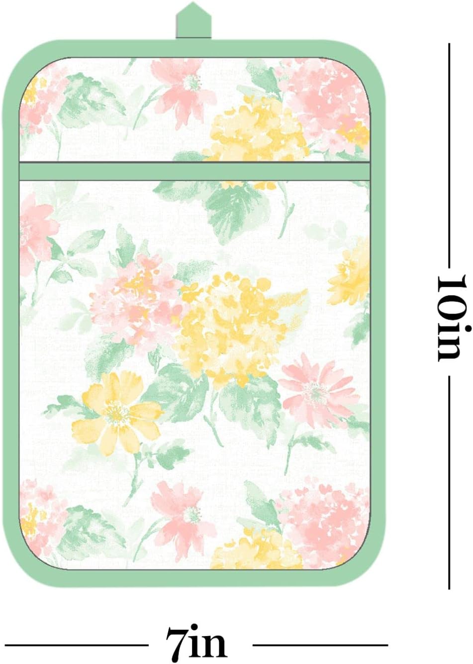 Amber Floral Oven Mitt & Pot Holder Set 2-Pack, Pink/Yellow, OM: 7"x13" & PH: 7"x10"