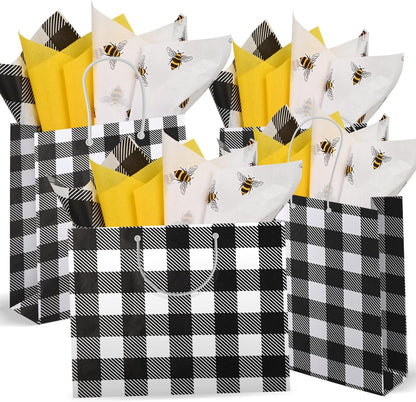 100 Sheets 20 * 14 Inches Bee Tissue Paper for Gift Wrapping Buffalo Plaid Tissue Paper for Gift Bags Yellow Tissue Paper for Birthday Bee Themed Party DIY Craft