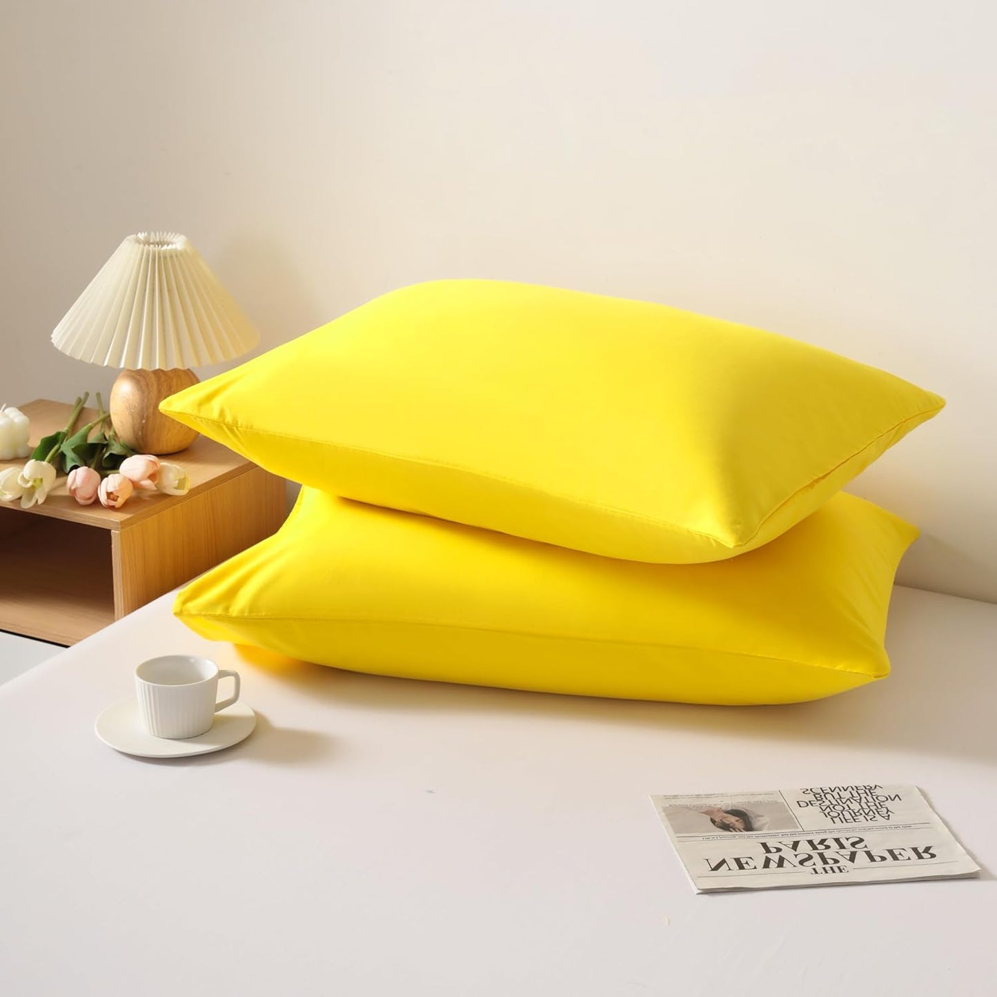 Standard Pillow Cases, 2 Pack Brushed Microfiber Pillowcases, Soft, Wrinkle, Fade, Stain Resistant Pillow Cases with Envelope Closure, Easy Care, 20x26 Inches, Yellow
