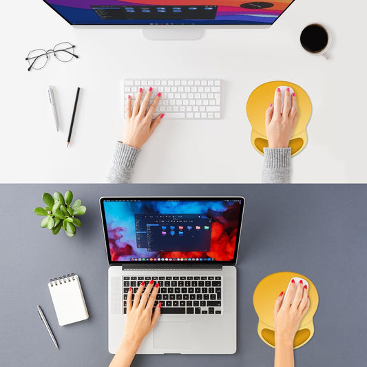 Ergonomic Mouse Pad with Comfort Gel Wrist Rest, Non-Slip PU Base, Smooth Textured Surface, Reduces Hand Fatigue & Wrist Pain, 8.7 x 7.2 Inch for Office Gaming Home, Yellow Gradient