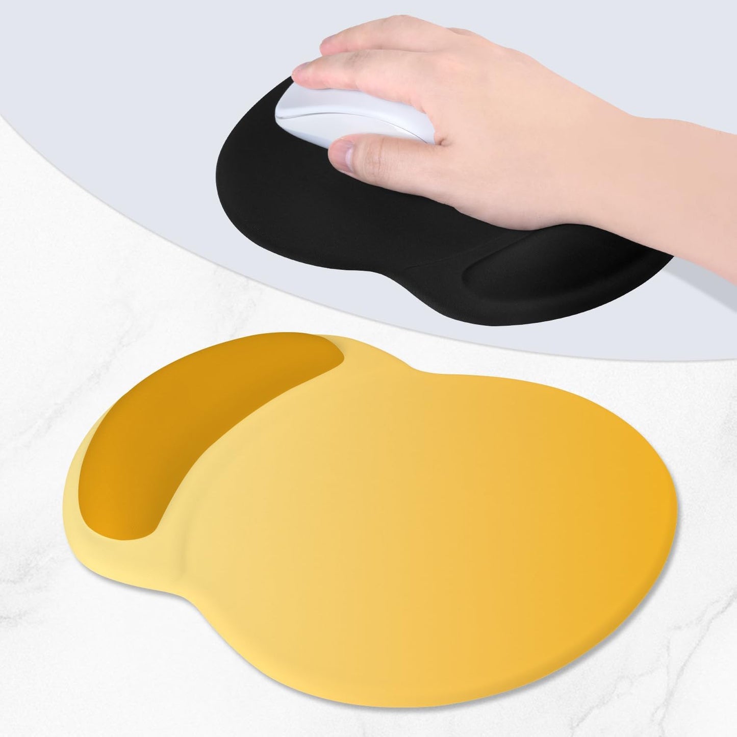 Ergonomic Mouse Pad with Comfort Gel Wrist Rest, Non-Slip PU Base, Smooth Textured Surface, Reduces Hand Fatigue & Wrist Pain, 8.7 x 7.2 Inch for Office Gaming Home, Yellow Gradient