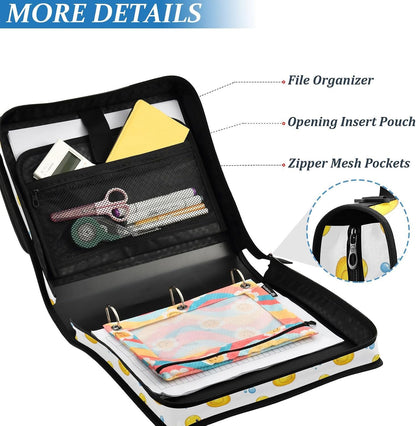 Zipper Binder Bag 3 Ring File Folder Portfolio Organizer Zippered Binder Bags with Strap Fits Laptop Women Men