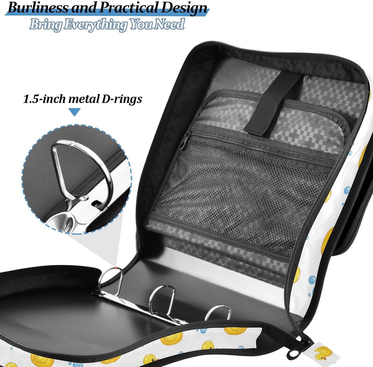 Zipper Binder Bag 3 Ring File Folder Portfolio Organizer Zippered Binder Bags with Strap Fits Laptop Women Men