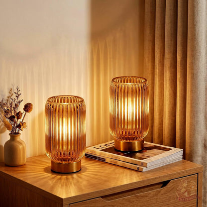 Cordless Lamp, Battery Operated Lamp with Timer, Yellow Glass Lampshade, Small Table Lamps for Area No Plug, Decorative Led Light for Bedroom Living Room Shelf (Yellow*2)