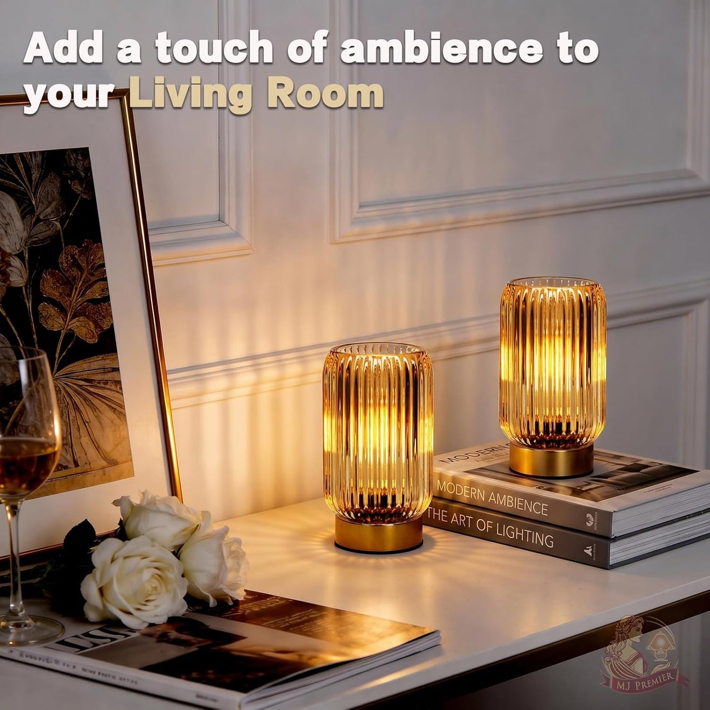 Cordless Lamp, Battery Operated Lamp with Timer, Yellow Glass Lampshade, Small Table Lamps for Area No Plug, Decorative Led Light for Bedroom Living Room Shelf (Yellow*2)