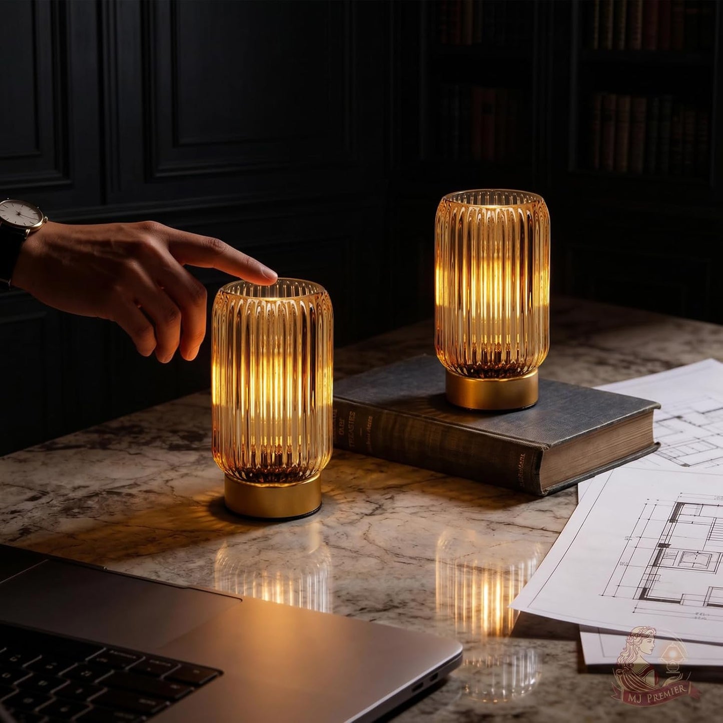 Cordless Lamp, Battery Operated Lamp with Timer, Yellow Glass Lampshade, Small Table Lamps for Area No Plug, Decorative Led Light for Bedroom Living Room Shelf (Yellow*2)