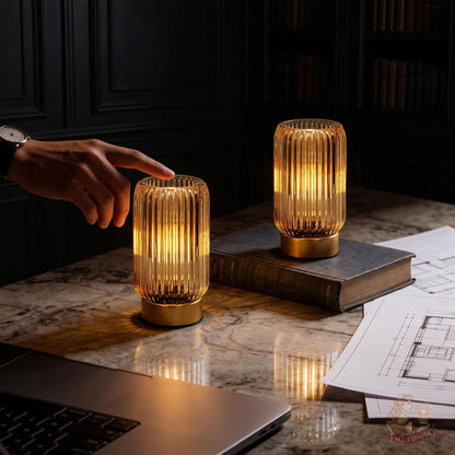 Cordless Lamp, Battery Operated Lamp with Timer, Yellow Glass Lampshade, Small Table Lamps for Area No Plug, Decorative Led Light for Bedroom Living Room Shelf (Yellow*2)