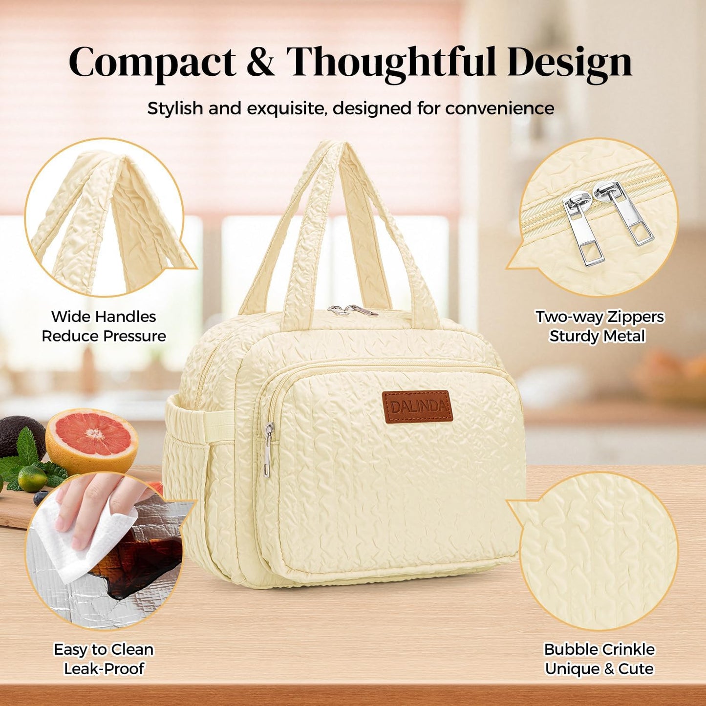 Lunch Box Lunch Bag for Women Men, Insulated Lunch Bags, Reusable Bubble Crinkle Cute Lunchbox Lunchbag Small Cooler Tote Bag for Work, Travel, Picnic, Camping