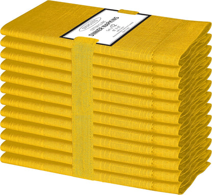Cloth Dinner Napkins Textured - Perfect Everyday Use Table Napkins - Soft Durable Washable – Ideal for Party Wedding Christmas Easter – Set of 12-18x18 inches Mustard Yellow Napkins