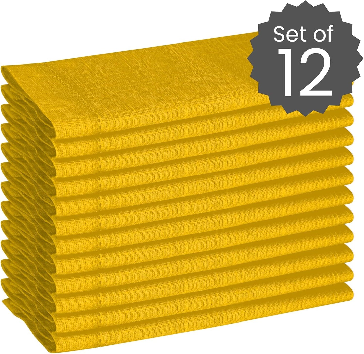 Cloth Dinner Napkins Textured - Perfect Everyday Use Table Napkins - Soft Durable Washable – Ideal for Party Wedding Christmas Easter – Set of 12-18x18 inches Mustard Yellow Napkins