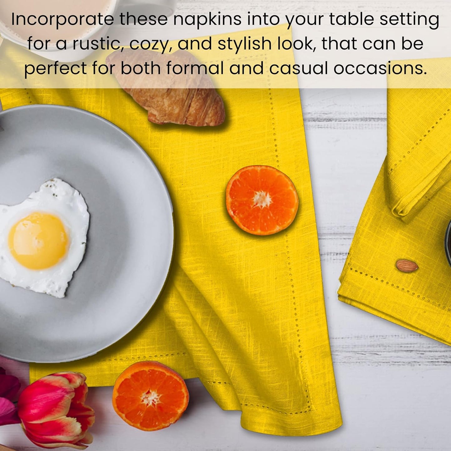 Cloth Dinner Napkins Textured - Perfect Everyday Use Table Napkins - Soft Durable Washable – Ideal for Party Wedding Christmas Easter – Set of 12-18x18 inches Mustard Yellow Napkins