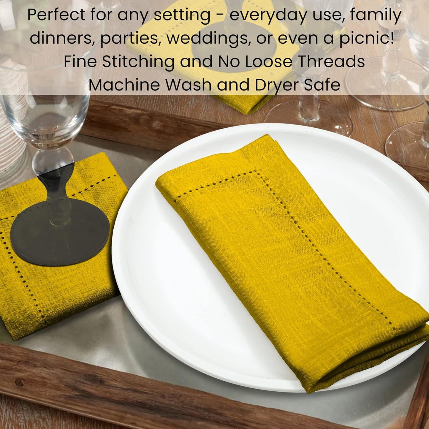 Cloth Dinner Napkins Textured - Perfect Everyday Use Table Napkins - Soft Durable Washable – Ideal for Party Wedding Christmas Easter – Set of 12-18x18 inches Mustard Yellow Napkins
